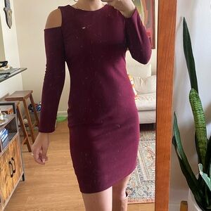 Halogen maroon shoulder cut out work dress knee length with sleeves